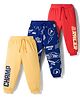 Doodle Poodle 100% Cotton Knit Full Length Lounge Pants with Racing Print Pack of 3 - Red Yellow & Navy Blue