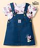 Babyhug Disney Single Jersey Knit Denim Dungaree Style Frock with Half Sleeves Inner Tee Minnie Mouse Print - White Blue