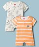 Babyhug 100% Cotton Interlock Knit Half Sleeves Romper With Animal Print Pack of 2 - Multicolor