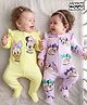 Babyhug Interlock Knit Full Sleeves Sleep Suit with Minnie & Friends Pack of 2 - Plum & Yellow