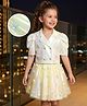 Hola Bonita Knit Half Sleeves Shimmer Party Top & Mesh Skirt Set with Butterfly Applique - Yellow