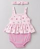 Babyhug Interlock Knit Sleeveless Onesies With Floral Print & Hairband - Pink
