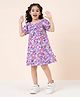 StyloBug Cotton Woven Half Sleeves Floral & Butterflies  Printed Dress - Purple