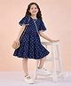 StyloBug Woven Half Sleeves Polka Dots Printed Dress - Navy Blue