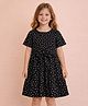 StyloBug Rayon Woven Half Sleeves Hearts Printed Dress - Black