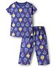 CUCUMBER Knitted Half Sleeves Co-ords T-Shirt & Capri Night Suit with Cup Cake Print - Royal Blue
