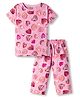 CUCUMBER Knitted Half Sleeves Co-ords T-Shirt & Capri Night Suit with Heart Print - Baby Pink