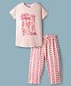 CUCUMBER Knitted Half Sleeves T-Shirt & Capri Night Suit with Heart Print - Baby Pink