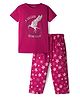 CUCUMBER Knitted Half Sleeves T-Shirt & Capri Night Suit with Unicorn Print - Red