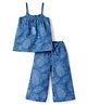 Babyhug Denim Woven Sleeveless Top & Pant Set With Floral Print - Blue