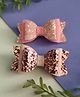 Krisha's KALACAREE Set Of 2  Bow Applique Detailed Sequins Embellished Alligator Hair Clip - Pink