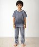 Anthrilo Pure Cotton Knit Half Sleeves Striped Coordinating Tee & Pajama Night Suit - Navy Blue & White