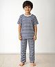 Anthrilo Pure Cotton Knit Half Sleeves Striped Coordinating Tee & Pajama Night Suit - Navy Blue & White