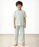 Anthrilo Pure Cotton Knit Half Sleeves Striped Coordinating Tee & Pajama Night Suit - Navy Green & White