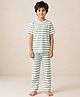 Anthrilo Pure Cotton Knit Half Sleeves Striped Coordinating Tee & Pajama Night Suit - Navy Green & White