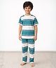Anthrilo Pure Cotton Knit Half Sleeves Striped Coordinating Tee & Pajama Night Suit - Oil Green  Navy Blue & White