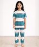 Anthrilo Pure Cotton Knit Half Sleeves Striped Tee & Pyjama Night Suit - Oil Green & Navy Blue & White