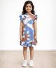 Anthrilo Cotton Blend Knit Frill Sleeves Tie Dye Dress - Blue