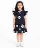 Anthrilo Cotton Blend Knit Sleeveless Frill Detailed Floral  Printed Dress - Black