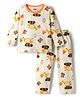 Babyhug Cotton Knit Full Sleeves T-Shirt & Pyjama Co-ord Night Suit With Excavator Print - Brown