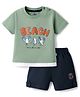 Mini Taurus Sinker Knit Half Sleeves T-Shirt & Shorts Night Suit with Seagull Print - Green