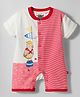 Mini Taurus Interlock Knit Half Sleeves Striped Romper with Sea Life Print - Red