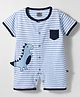 Mini Taurus Interlock Half Sleeves Striped Romper with Dino Applique - Navy
