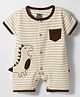 Mini Taurus Interlock Half Sleeves Striped Romper with Dino Applique - Coffee Brown