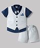 Mini Taurus Sinker Knit Half Sleeves Solid Colour 3 Piece Party Suit with Bow Applique - Grey