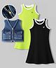 OLLINGTON ST. Cotton Knit Jesrey Lycra Sleeveless Solid Tops & Stretchable Denim Vest - Lime Black & Indigo
