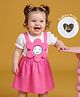Babyoye Cotton Interlock Knit Eco Jiva Finished Frocks with Half Puffed Sleeves Inner Tee & Floral Applique - Pink