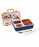 ATTRO Snack Flix Stainless Steel Lunch Box 3 Compartment Bento Tiffin with Cutlery 850 ml - Orange & Blue