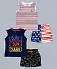 Plum Tree 100% Cotton Knit Pack Of 2 Sleeveless Striped And Surf Sun Sand Text Printed Tees & Shorts Set - Multi Colour