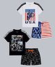 Plum Tree 100% Cotton Knit Pack Of 2 Half Sleeves USA & Gaming Theme Printed Tees & Shorts Set - Multi Colour