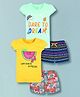 Plum Tree 100% Cotton Knit Pack Of 2 Half Sleeves Dare To Dream Text & Watermelon Printed Tees & Shorts Set  - Multi Colour