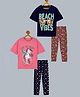 Plum Tree 100% Cotton Knit Pack Of 2 Half Sleeves Unicorn & Sunglasses Printed Tee & Leggings Set - Multi Colour