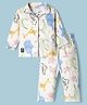Enfance Core Cotton Woven Full Sleeves Animal Printed Co-Ords Shirt & Pyjama Night Suit - Cream