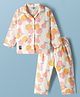 Enfance Core Cotton Woven Full Sleeves Fruit Printed Co-Ords Shirt & Pyjama Night Suit - Orange