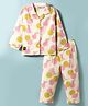 Enfance Core Cotton Woven Full Sleeves Fruit Printed Co-Ords Shirt & Pyjama Night Suit - Pink