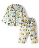 Enfance Core Cotton Woven Full Sleeves Construction Vehicles Printed Co-Ords Shirt & Pyjama Night Suit - Green