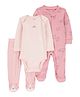 Carter's Cotton Woven Full Sleeves Striped & Animal Printed Onesie with Legging & Romper - Pink