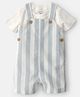 Carter's Cotton Linen Woven Half Sleeves Tee & Striped Dungaree Set (Color May Vary)