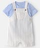 Carter's Cotton Linen Woven Half Sleeves Tee & Striped Dungaree Set (Color May Vary)