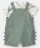 Carter's Cotton Linen Woven Half Sleeves Tee & Dungaree Set with Dino Print & Applique (Color May Vary)