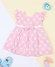 MAC WIN Cotton Blend Woven Frill Sleeves Bow Applique Detailed & Floral Embroidered Dress - Pink