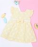 MAC WIN Cotton Blend Woven Frill Sleeves Bow Applique Detailed & Floral Embroidered Dress - Yellow