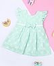 MAC WIN Cotton Blend Woven Frill Sleeves Bow Applique Detailed & Floral Embroidered Dress  - Green