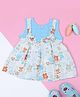 MAC WIN Cotton Woven Sleeveless Bow Applique Detailed Floral Printed Dress - Blue