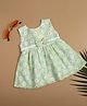 MAC WIN Cotton Blend Woven  Sleeveless Floral Printed Bow Applique Detailed Dress - Green