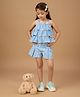 MAC WIN Woven Sleeveless Bow Applique Detailed Layered Top & Shorts Set - Blue